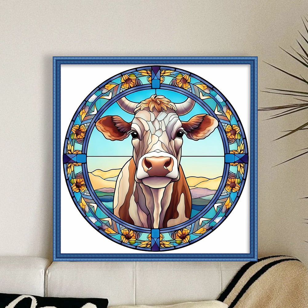 Glass Painting-Cow - 18CT Stamped Cross Stitch 20*20CM