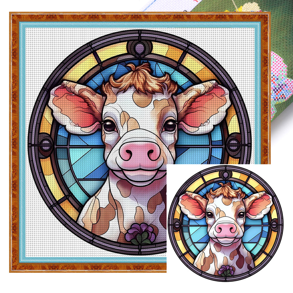 Glass Painting-Cow - 18CT Stamped Cross Stitch 20*20CM