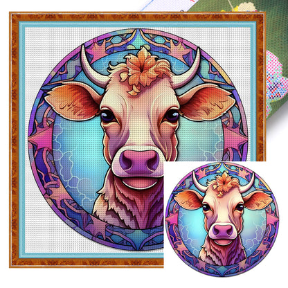 Glass Painting-Cow - 18CT Stamped Cross Stitch 20*20CM