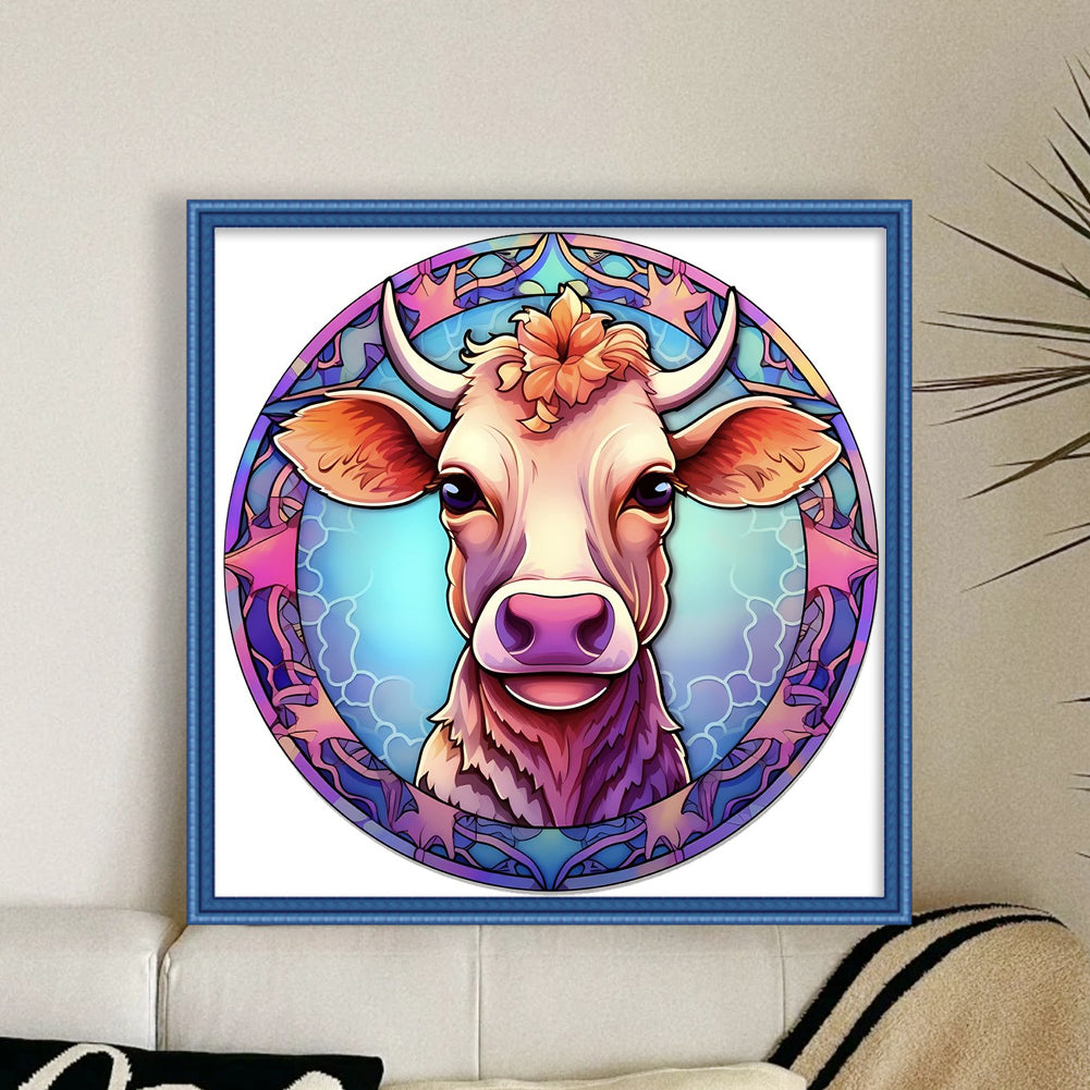 Glass Painting-Cow - 18CT Stamped Cross Stitch 20*20CM