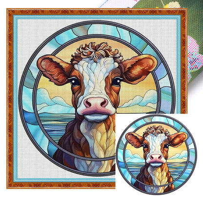 Glass Painting-Cow - 18CT Stamped Cross Stitch 20*20CM