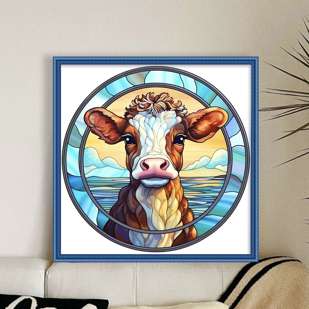 Glass Painting-Cow - 18CT Stamped Cross Stitch 20*20CM