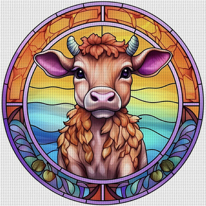 Glass Painting-Cow - 18CT Stamped Cross Stitch 20*20CM