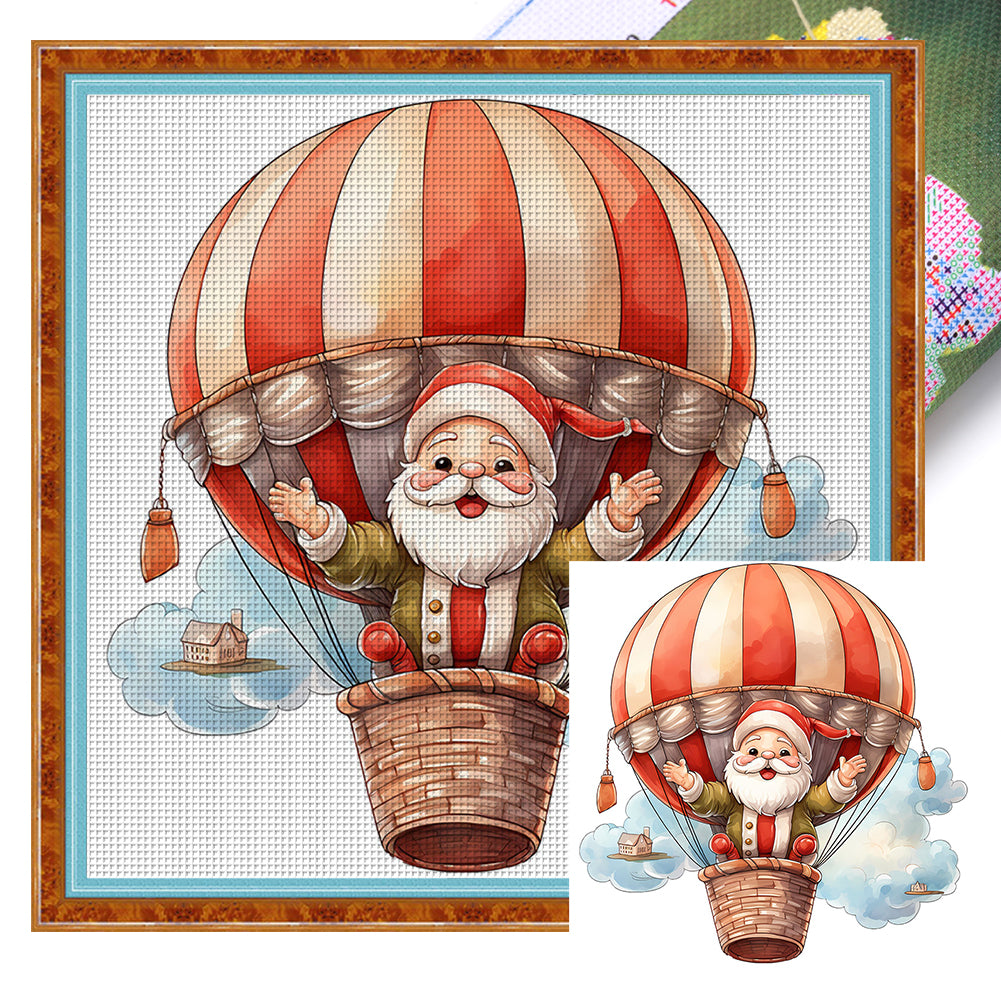 Hot Air Balloon Santa - 18CT Stamped Cross Stitch 20*20CM