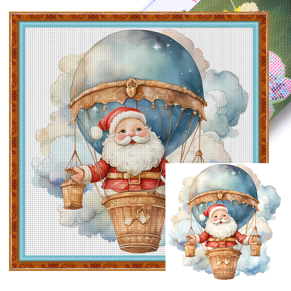 Hot Air Balloon Santa - 18CT Stamped Cross Stitch 20*20CM