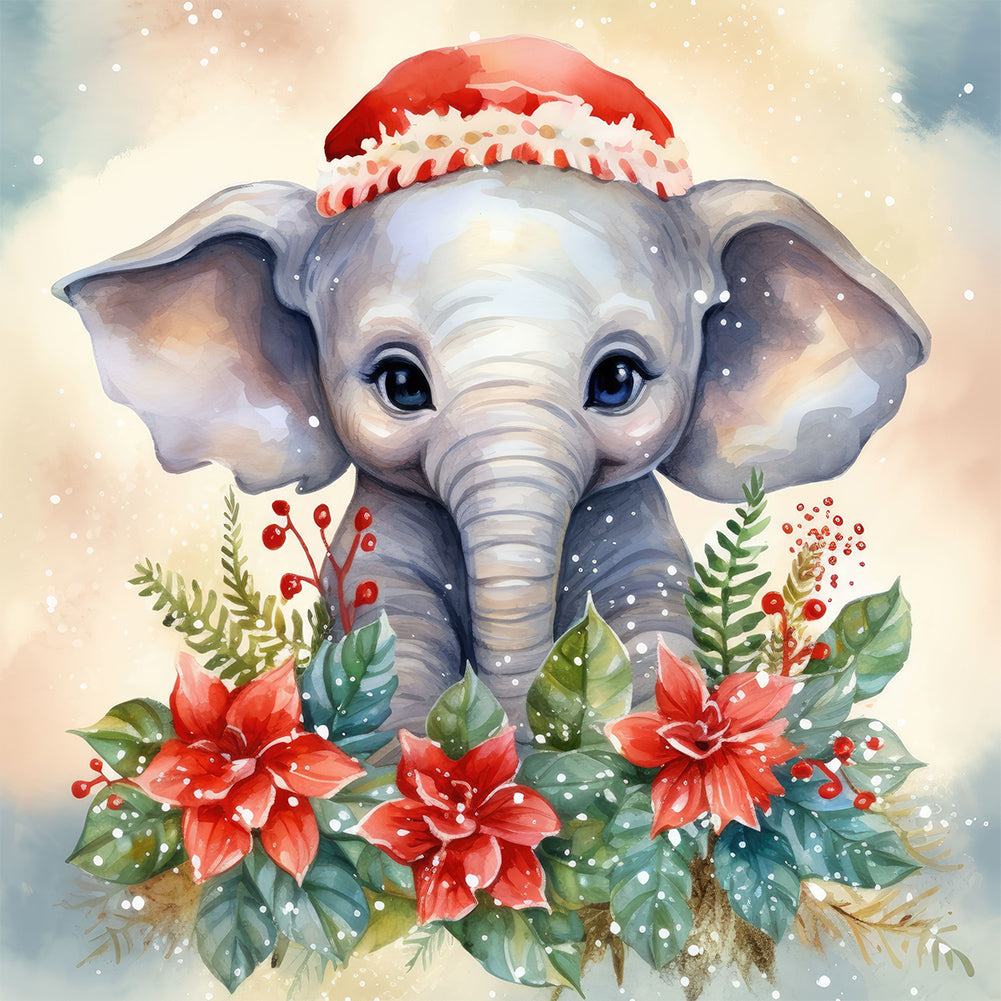 Christmas Winter Elephant - Full Round Drill Diamond Painting 30*30CM