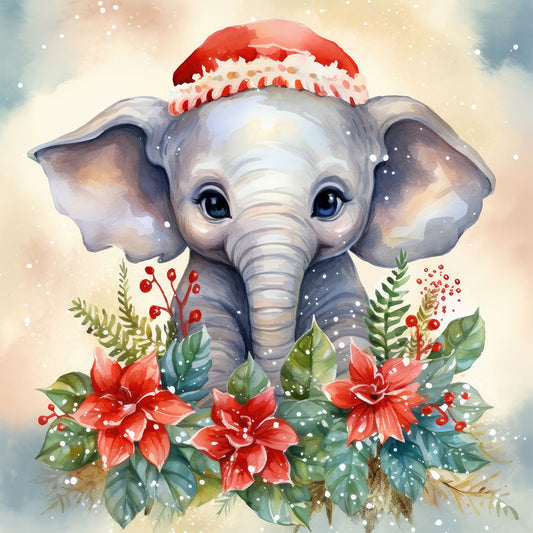 Christmas Winter Elephant - Full Round Drill Diamond Painting 30*30CM