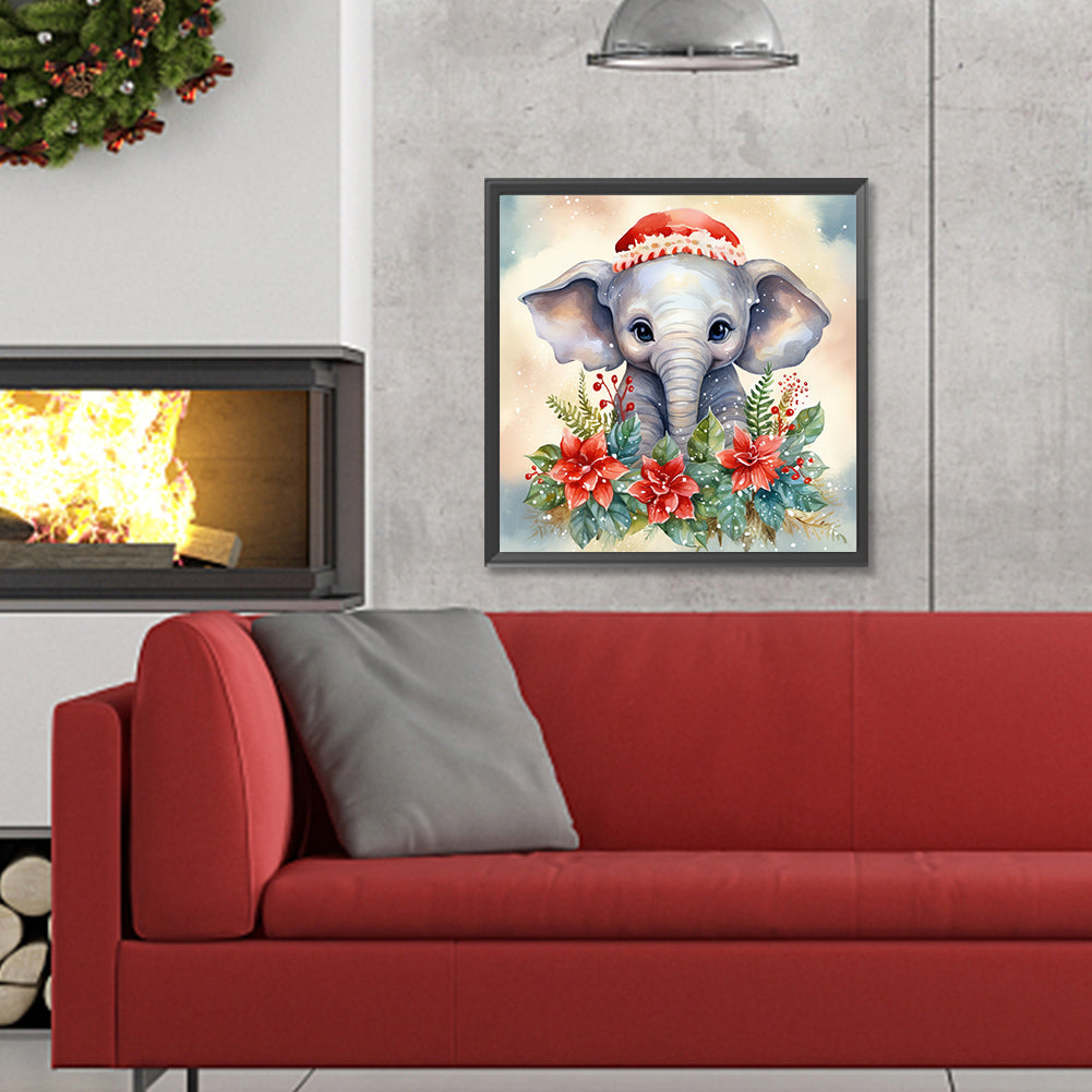 Christmas Winter Elephant - Full Round Drill Diamond Painting 30*30CM