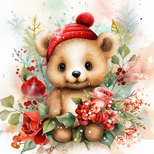 Christmas Winter Bear - Full Round Drill Diamond Painting 30*30CM