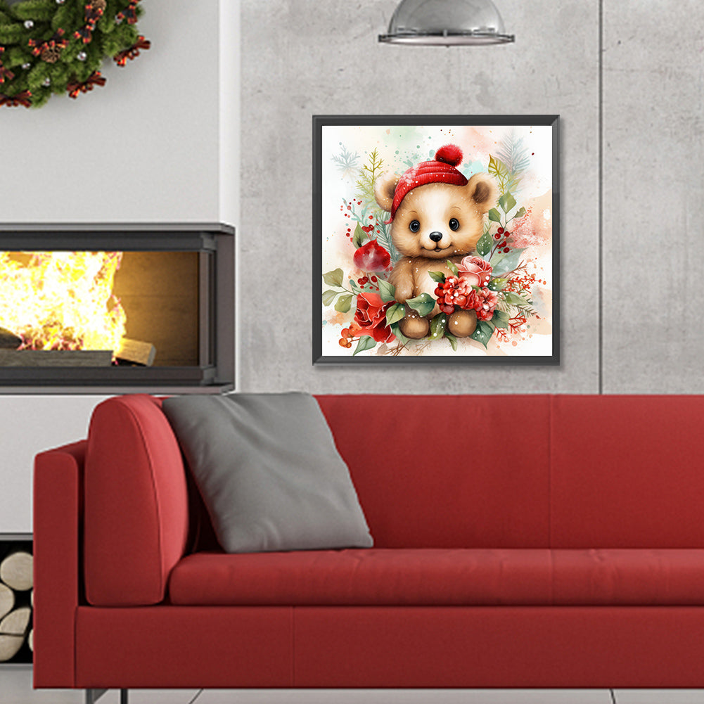 Christmas Winter Bear - Full Round Drill Diamond Painting 30*30CM