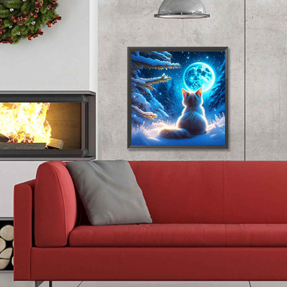 Kitten Under The Moon - Full Round Drill Diamond Painting 30*30CM