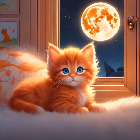 Full Moon Kitten - Full Round Drill Diamond Painting 30*30CM