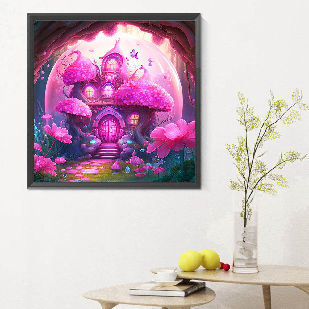 Pink Mushroom Hut - Full Round Drill Diamond Painting 30*30CM