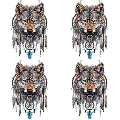 Special Shape DIY Diamond Painting Ornaments Wolf Head Full Drill Art Kit (#4)