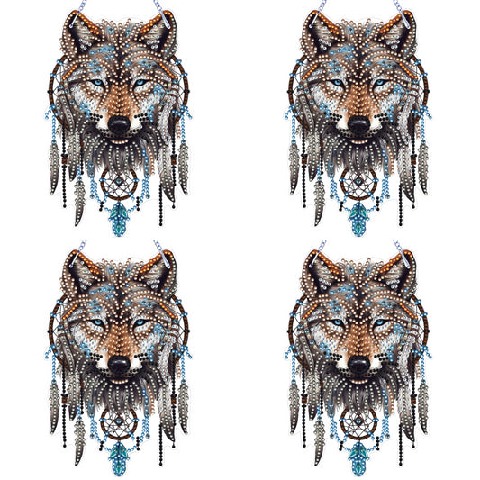 Special Shape DIY Diamond Painting Ornaments Wolf Head Full Drill Art Kit (#4)