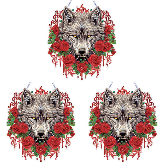 Special Shape DIY Diamond Painting Ornaments Wolf Head Full Drill Art Kit (#1)