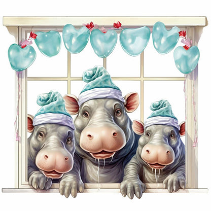 Three Hippos On The Windowsill - 18CT Counted Cross Stitch 30*30CM