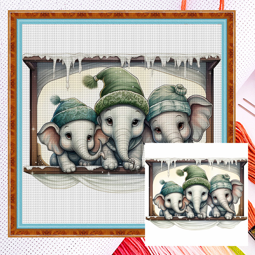 Christmas Elephant - 18CT Counted Cross Stitch 30*30CM