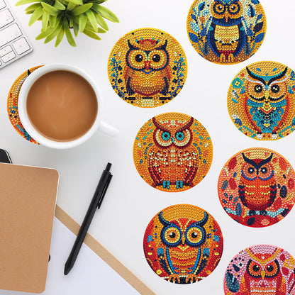 8PCS Acrylic Diamond Painting Coasters Kits with Holder for Beginner (Owl)