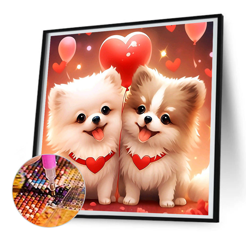 Cute Puppy Pomeranian - Full Round Drill Diamond Painting 30*30CM