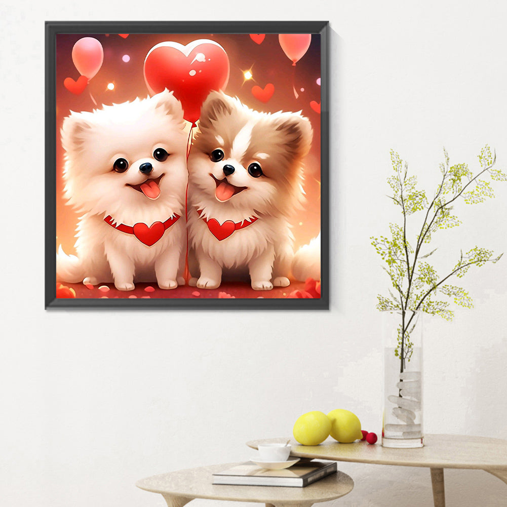 Cute Puppy Pomeranian - Full Round Drill Diamond Painting 30*30CM