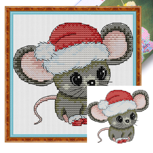 Little Mouse In Santa Hat - 16CT Stamped Cross Stitch 14*13CM