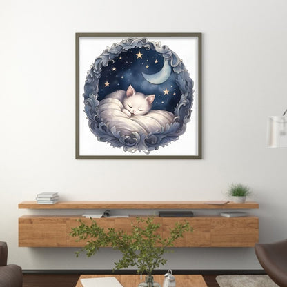 White Cat On The Moon - 11CT Stamped Cross Stitch 50*50CM