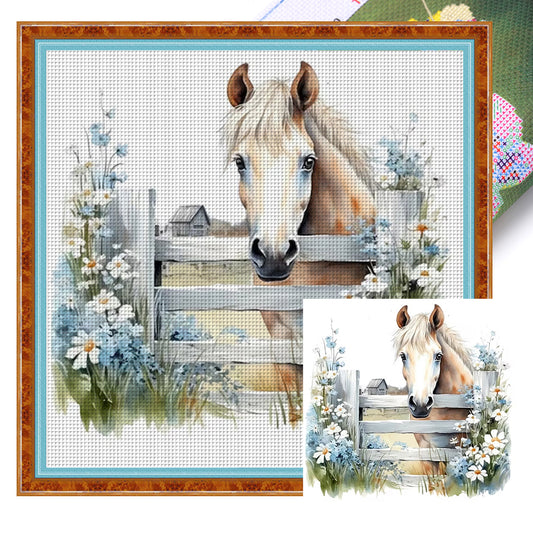 Flowers And Horses - 11CT Stamped Cross Stitch 50*50CM