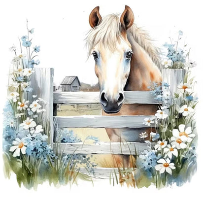 Flowers And Horses - 11CT Stamped Cross Stitch 50*50CM