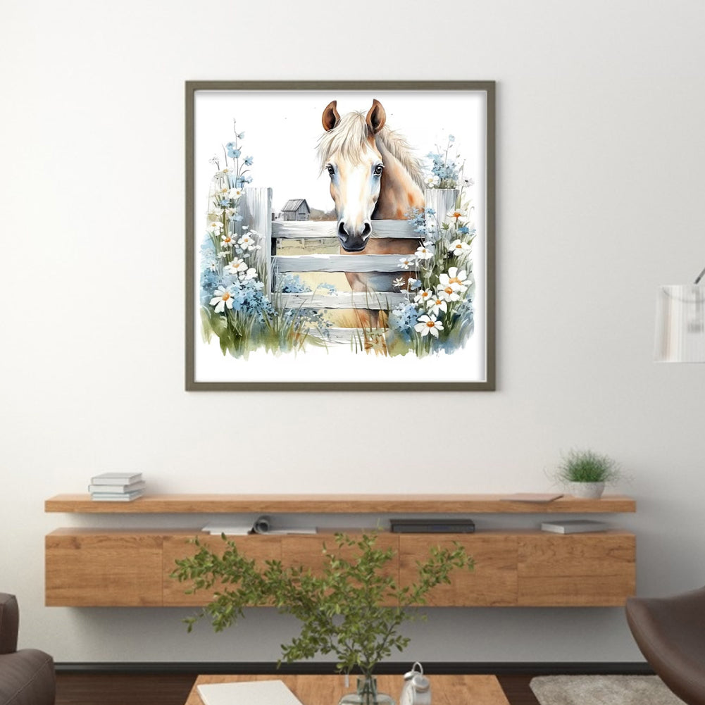 Flowers And Horses - 11CT Stamped Cross Stitch 50*50CM