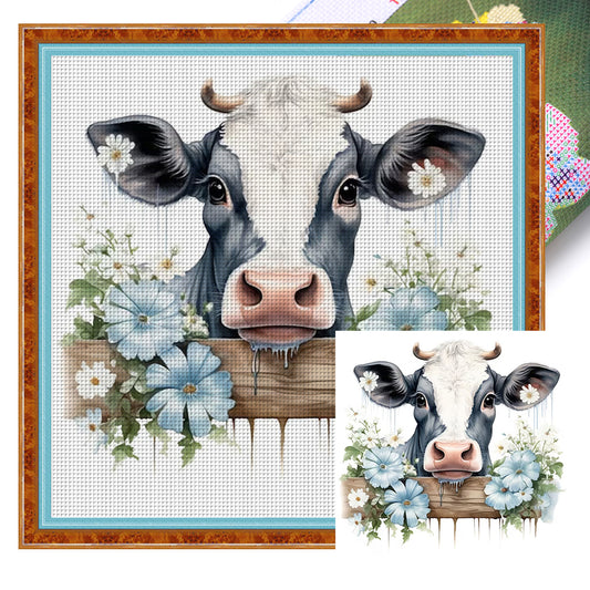 Flowers And Cow - 11CT Stamped Cross Stitch 50*50CM