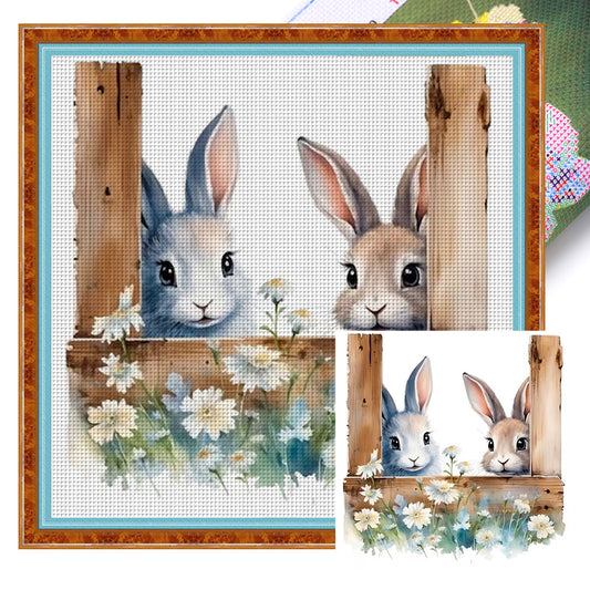 Flowers And Rabbit - 11CT Stamped Cross Stitch 50*50CM