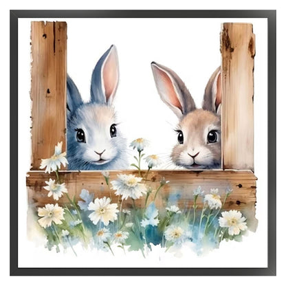 Flowers And Rabbit - 11CT Stamped Cross Stitch 50*50CM