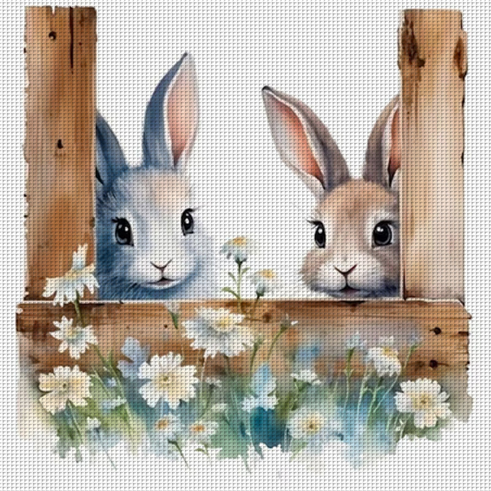 Flowers And Rabbit - 11CT Stamped Cross Stitch 50*50CM