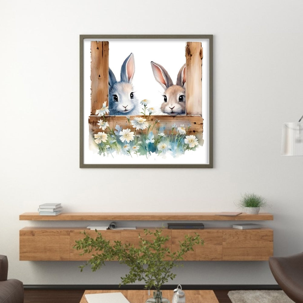 Flowers And Rabbit - 11CT Stamped Cross Stitch 50*50CM