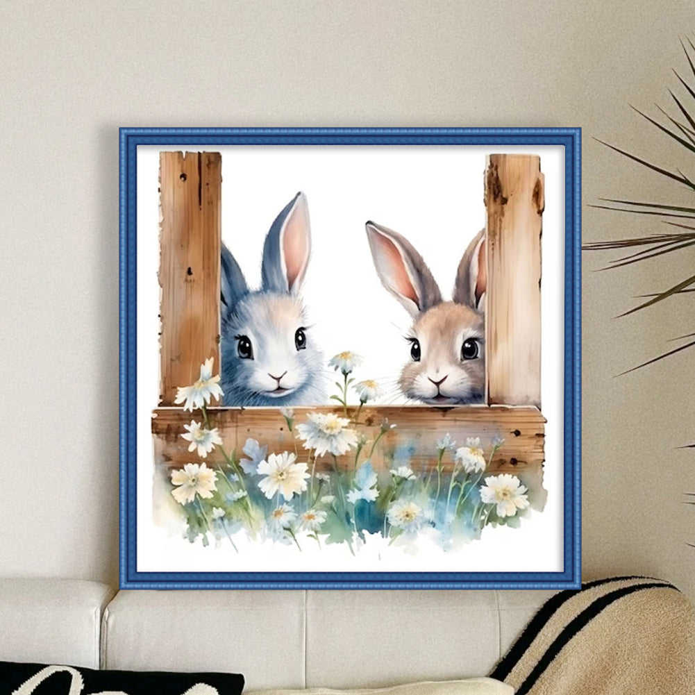 Flowers And Rabbit - 11CT Stamped Cross Stitch 50*50CM