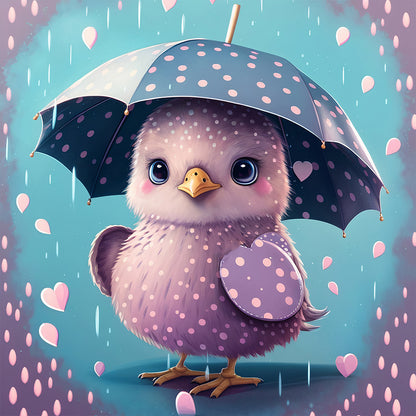 Chicken Holding An Umbrella In The Rain - Full Round Drill Diamond Painting 30*30CM