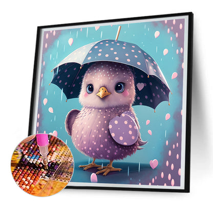 Chicken Holding An Umbrella In The Rain - Full Round Drill Diamond Painting 30*30CM