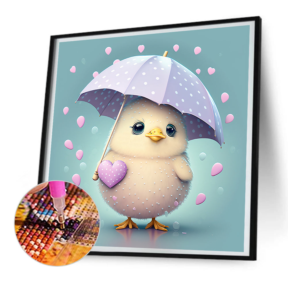 Chicken Holding An Umbrella In The Rain - Full Round Drill Diamond Painting 30*30CM