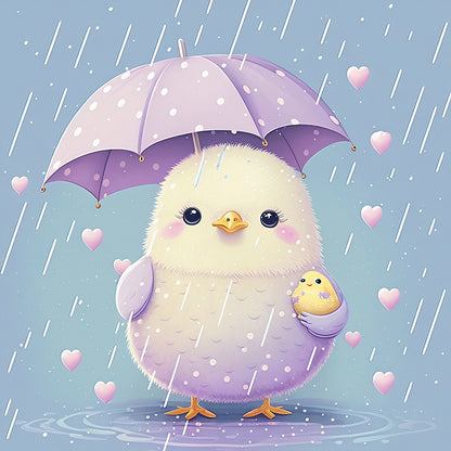 Chicken Holding An Umbrella In The Rain - Full Round Drill Diamond Painting 30*30CM