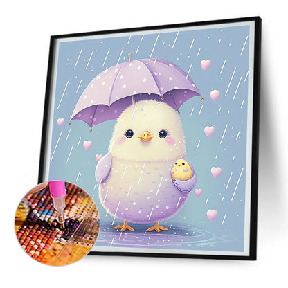 Chicken Holding An Umbrella In The Rain - Full Round Drill Diamond Painting 30*30CM