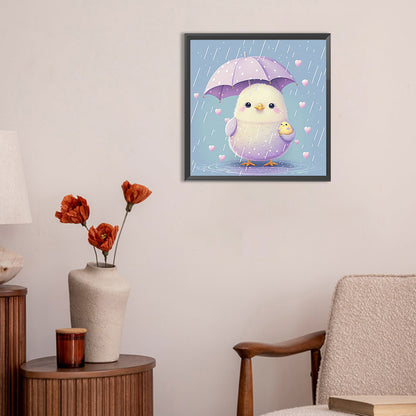 Chicken Holding An Umbrella In The Rain - Full Round Drill Diamond Painting 30*30CM