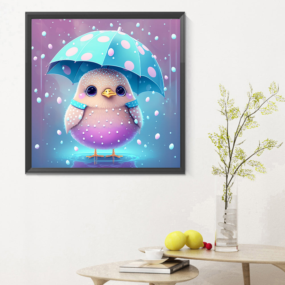 Chicken Holding An Umbrella In The Rain - Full Round Drill Diamond Painting 30*30CM