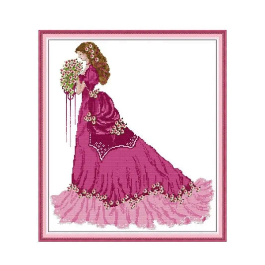 Bride In Red Dress - 14CT Stamped Cross Stitch 46*52CM