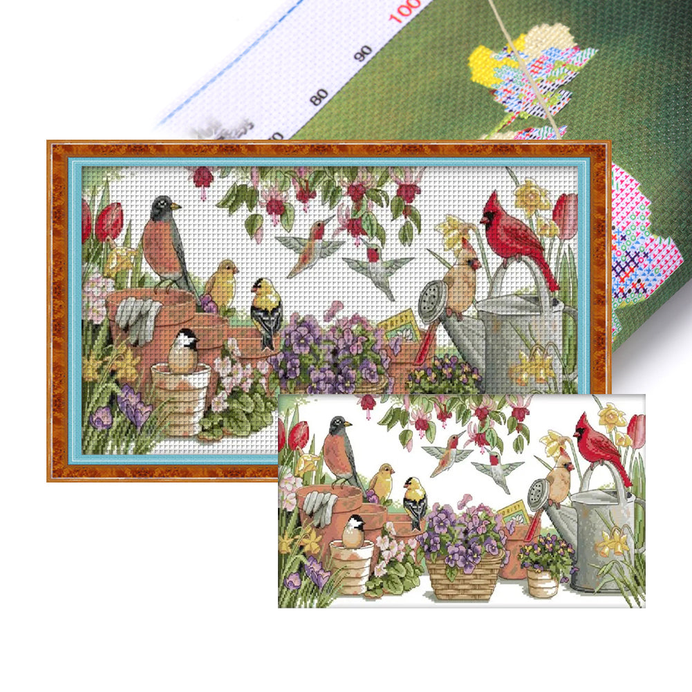 Garden Birds Gathering Pictures - 14CT Stamped Cross Stitch 54*30CM