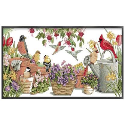 Garden Birds Gathering Pictures - 14CT Stamped Cross Stitch 54*30CM