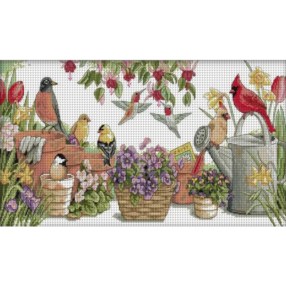 Garden Birds Gathering Pictures - 14CT Stamped Cross Stitch 54*30CM