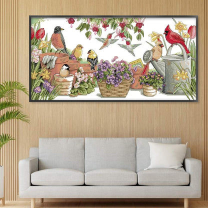 Garden Birds Gathering Pictures - 14CT Stamped Cross Stitch 54*30CM