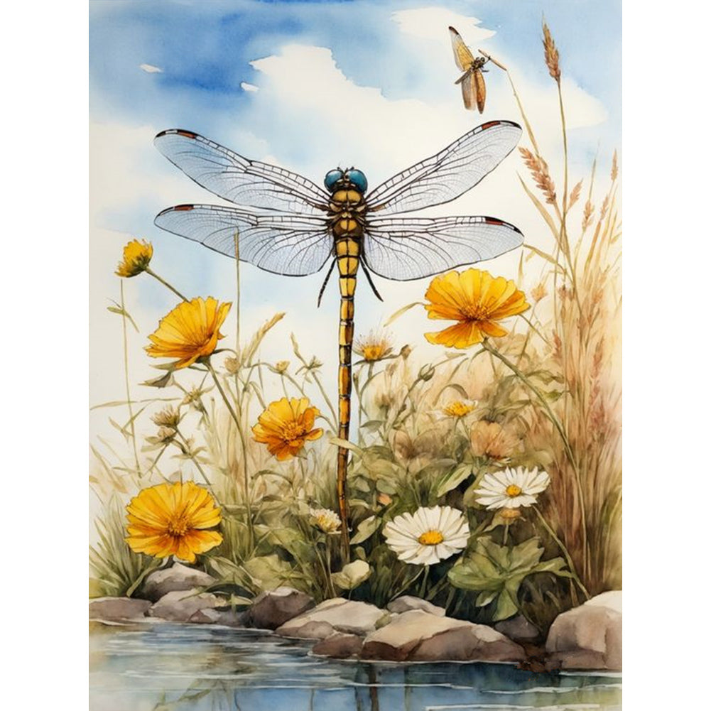 Dragonfly On Water - Full Round Drill Diamond Painting 30*40CM