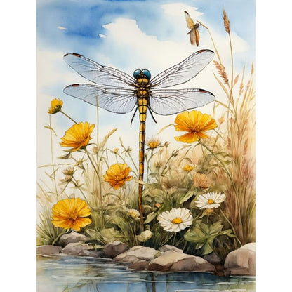 Dragonfly On Water - Full Round Drill Diamond Painting 30*40CM